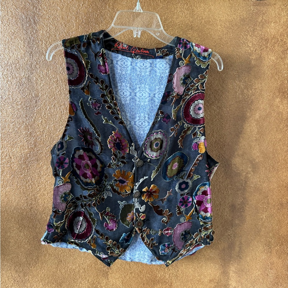 Robert Graham Multicolor Silk Floral Velvet Vest Size Small